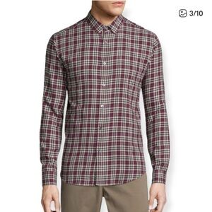 Theory Zack Button Front Collared Shirt in Plaid, XL